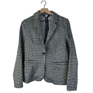 Lands' End Preppy Office Core Houndstooth Blazer Career Jacket Button Coat Small